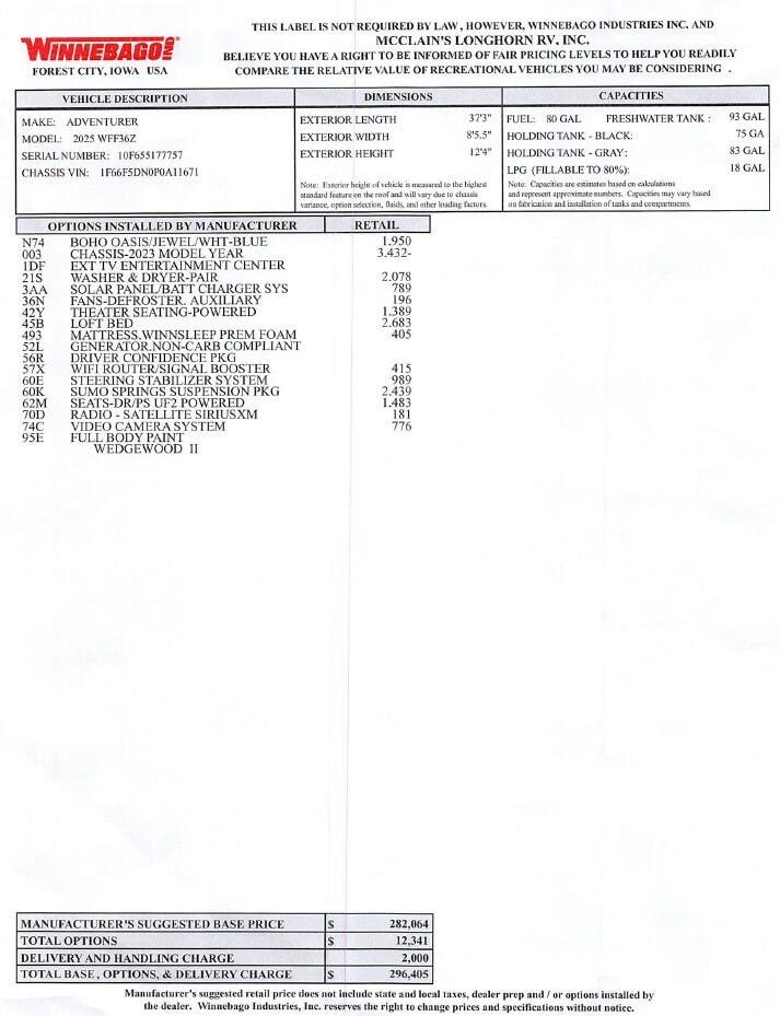 2025 Adventurer 36Z by Winnebago from McClain's Longhorn RV in Sanger, Texas