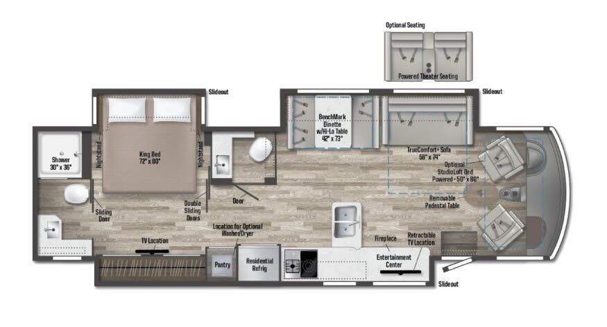 2025 Winnebago Adventurer 36Z - New Class A For Sale by McClain's Longhorn RV in Sanger, Texas features Skylight, Awning, Bath & 1/2, Pantry, Toilet