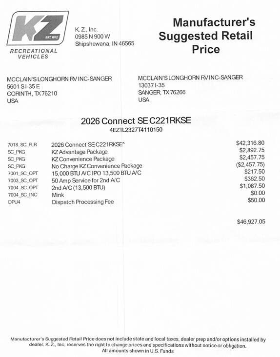 2026 Connect SE 221RK by K-Z from McClain's Longhorn RV in Sanger, Texas