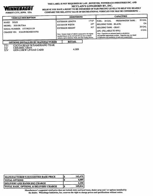 2026 Solis Pocket 36A by Winnebago from McClain's Longhorn RV in Sanger, Texas