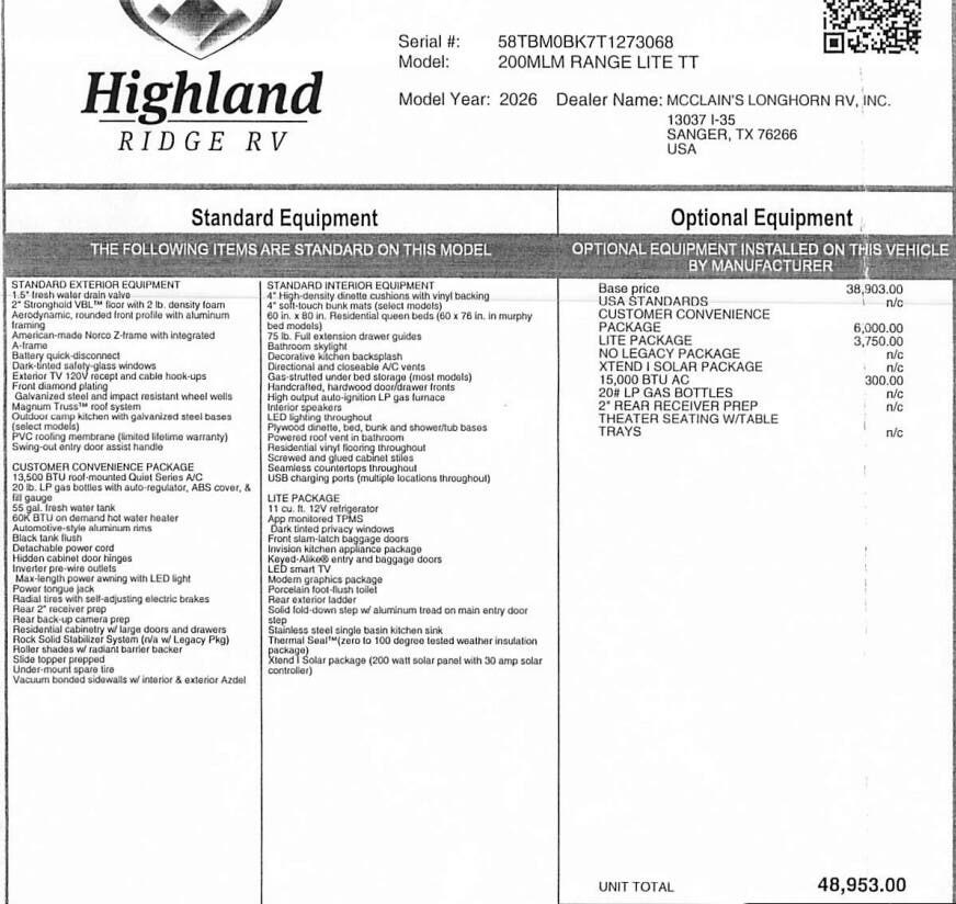 2026 Open Range LITE 200MLM by Highland Ridge from McClain's Longhorn RV in Sanger, Texas