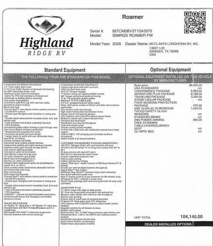 New 2026 Highland Ridge Open Range Roamer 35MRQS available in Sanger, Texas