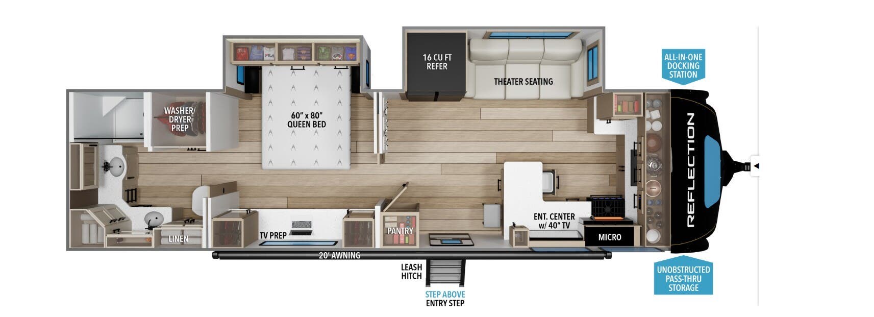 2026 Grand Design Reflection 322FKTS - New Travel Trailer For Sale by McClain's Longhorn RV in Sanger, Texas features Shower, Pass Thru Storage, Roof Deck, Vanity, Insulated