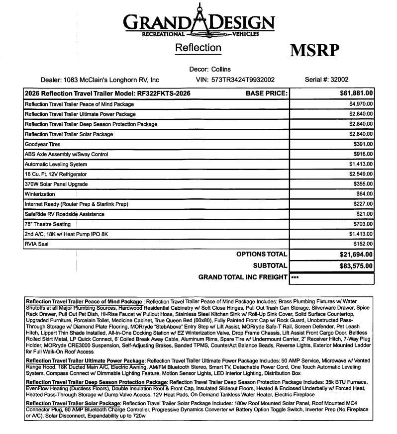 2026 Reflection 322FKTS by Grand Design from McClain's Longhorn RV in Sanger, Texas