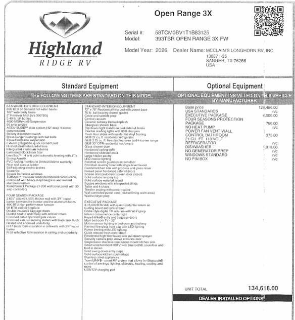 2026 Open Range 3X 393TBR by Highland Ridge from McClain's Longhorn RV in Sanger, Texas