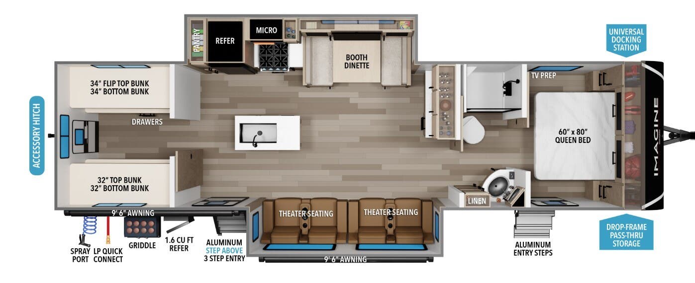 2026 Grand Design Imagine 3210BH - New Travel Trailer For Sale by McClain's Longhorn RV in Sanger, Texas features Bunk Beds, Water Heater, Stove, Refrigerator, LP Detector