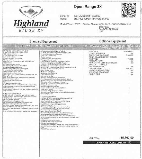 2026 Open Range 3X 287RLS by Highland Ridge from McClain's Longhorn RV in Sanger, Texas