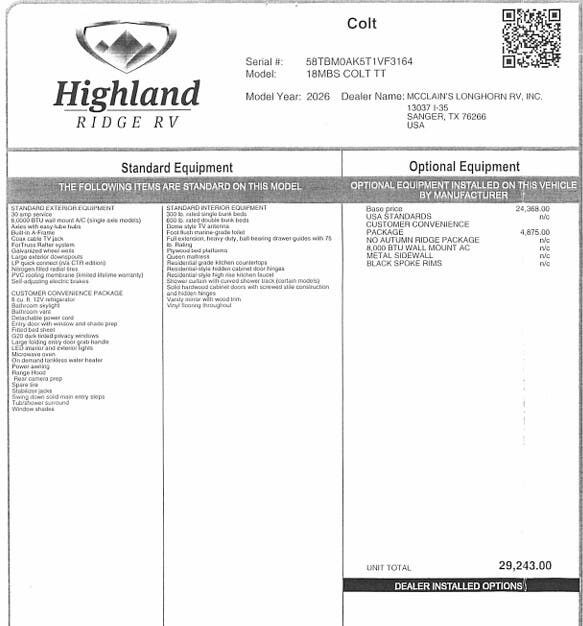 New 2026 Highland Ridge Open Range CONV COLT 18MBS available in Corinth, Texas