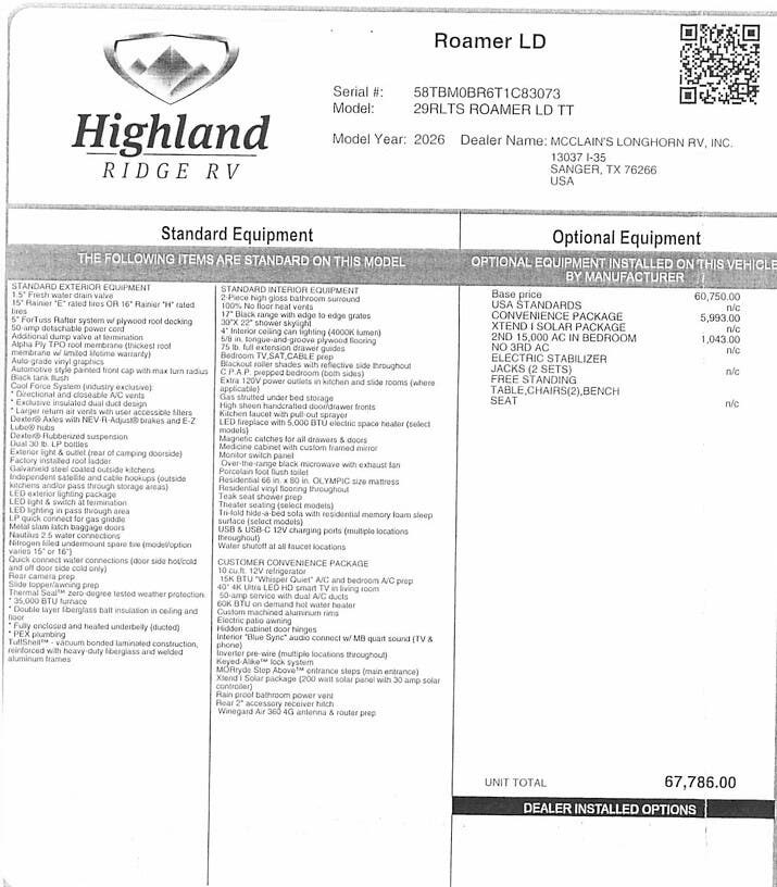 2026 Open Range Roamer 29RLTS by Highland Ridge from McClain's Longhorn RV in Sanger, Texas