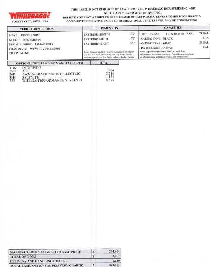 2026 Revel Sport 44N by Winnebago from McClain's Longhorn RV in Sanger, Texas