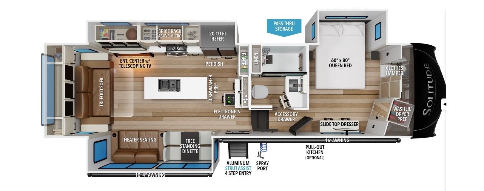 2025 Grand Design Solitude 310GK - New Fifth Wheel For Sale by McClain's Longhorn RV in Sanger, Texas features Shower, TV Antenna, Toilet, Microwave, LP Detector