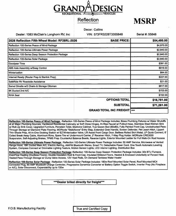 2026 Reflection 100 28RL by Grand Design from McClain's Longhorn RV in Sanger, Texas