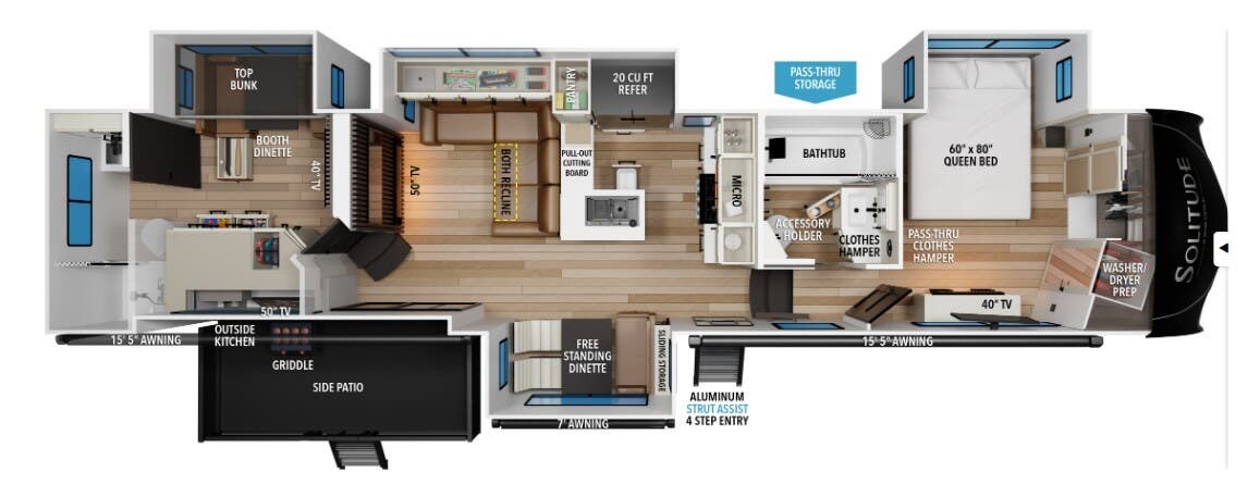 2026 Grand Design Solitude 414LJMJ - New Fifth Wheel For Sale by McClain's Longhorn RV in Sanger, Texas features Backup Monitor, LP Detector, Slideout, Awning, TV