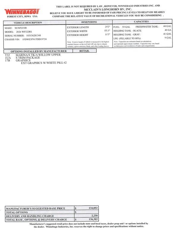 New 2026 Winnebago Sunflyer 22RS available in Sanger, Texas