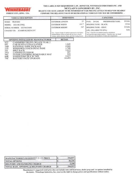 New 2026 Winnebago Travato 59KL available in Sanger, Texas