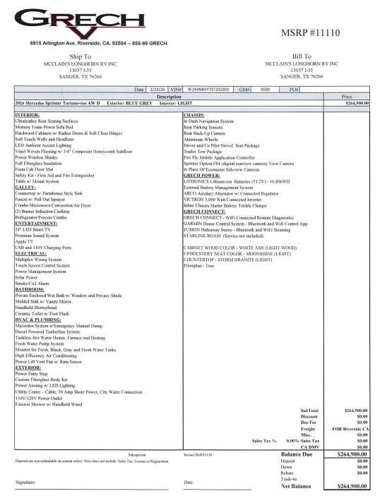 2026 Turismo AWD TOUR-ION by Grech RV from McClain's Longhorn RV in Sanger, Texas