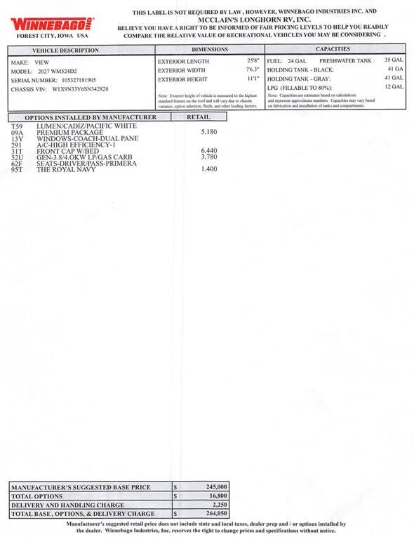 2027 View 24D by Winnebago from McClain's Longhorn RV in Sanger, Texas