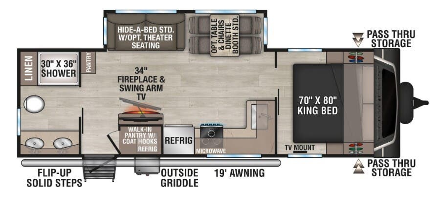 2026 K-Z Connect 261RB - New Travel Trailer For Sale by McClain's Longhorn RV in Sanger, Texas features Day/Night Shades, Fireplace, Medicine Cabinet, King Size Bed, Leveling Jacks