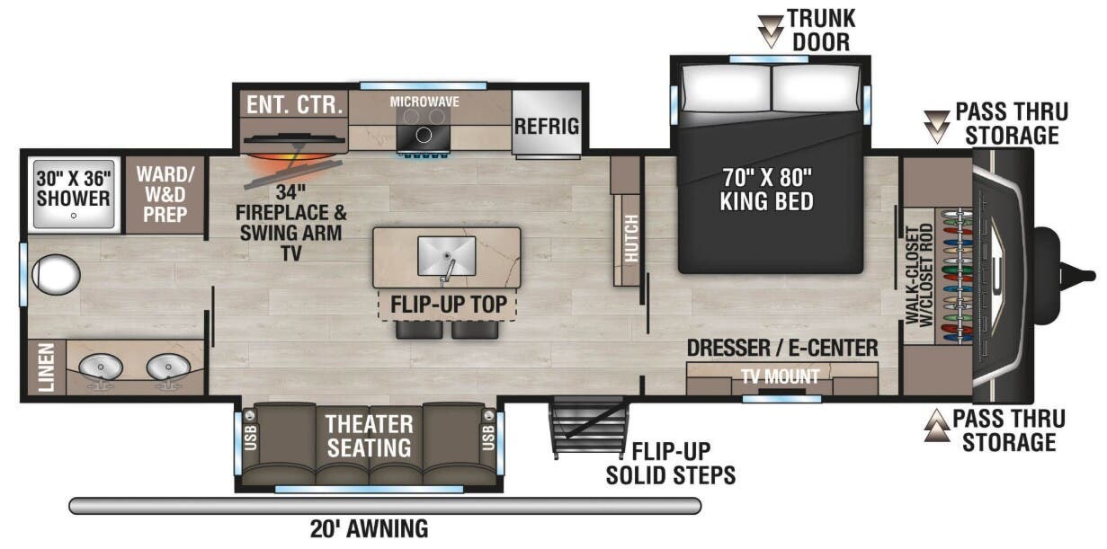 2026 K-Z Connect 293RB - New Travel Trailer For Sale by McClain's Longhorn RV in Sanger, Texas features Awning, Microwave, Medicine Cabinet, Toilet, Surround Sound System