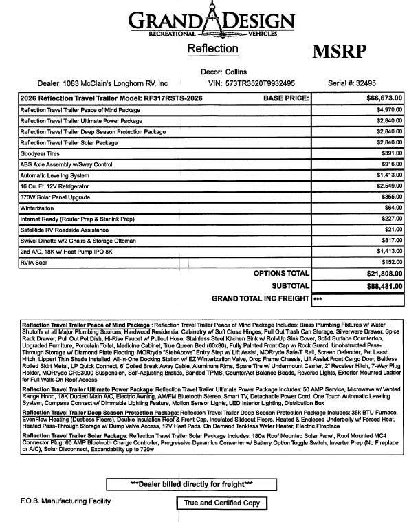 2026 Grand Design Reflection 317RSTS - New Travel Trailer For Sale by McClain's Longhorn RV in Sanger, Texas