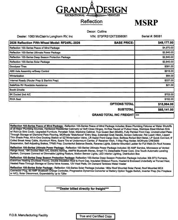 2026 Grand Design Reflection 100 24RL - New Fifth Wheel For Sale by McClain's Longhorn RV in Sanger, Texas