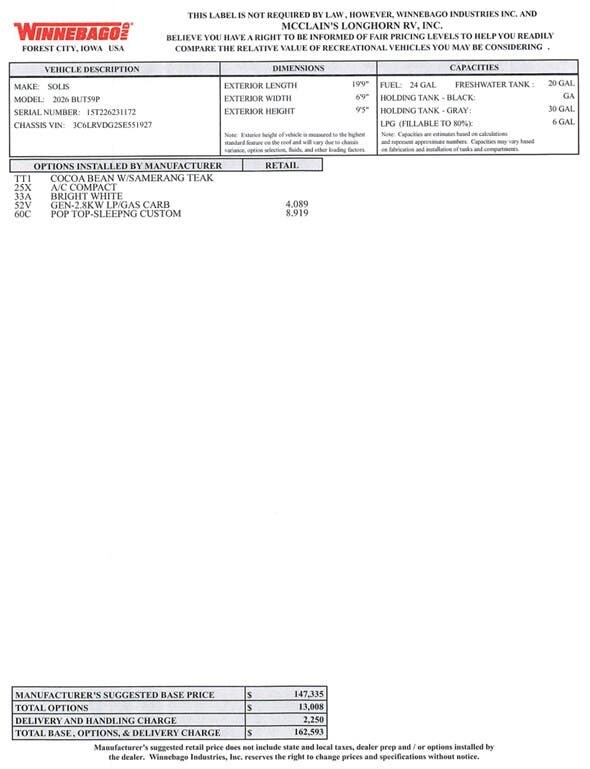 2026 Solis 59P by Winnebago from McClain's Longhorn RV in Sanger, Texas