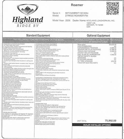 2026 Highland Ridge Open Range Roamer 27RKSS - New Fifth Wheel For Sale by McClain's Longhorn RV in Sanger, Texas