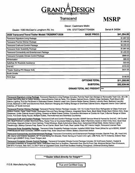 2026 Grand Design Transcend 285RKT - New Travel Trailer For Sale by McClain's Longhorn RV in Sanger, Texas