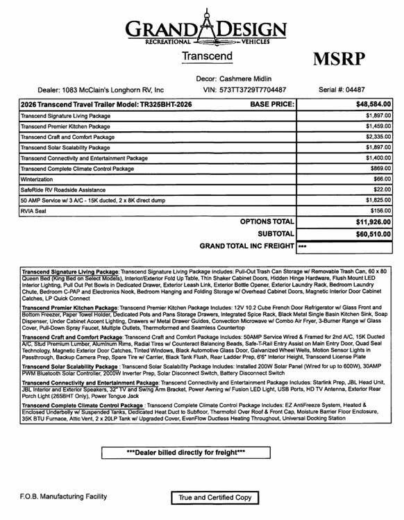 2026 Grand Design Transcend 325BHT - New Travel Trailer For Sale by McClain's Longhorn RV in Sanger, Texas