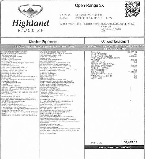 2026 Highland Ridge Open Range 3X 393TBR - New Fifth Wheel For Sale by McClain's Longhorn RV in Sanger, Texas