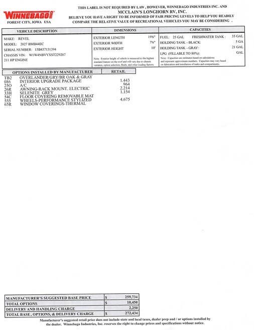 2027 Winnebago Revel 44EC - New Class B For Sale by McClain's Longhorn RV in Sanger, Texas