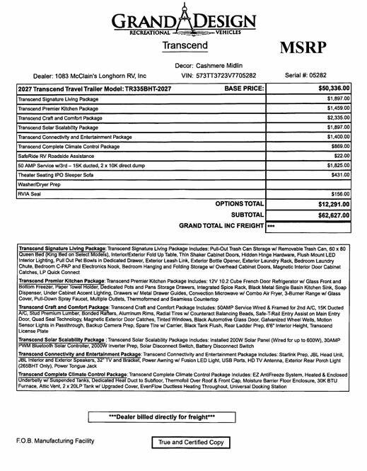 2027 Grand Design Transcend 335BHT - New Travel Trailer For Sale by McClain's Longhorn RV in Sanger, Texas