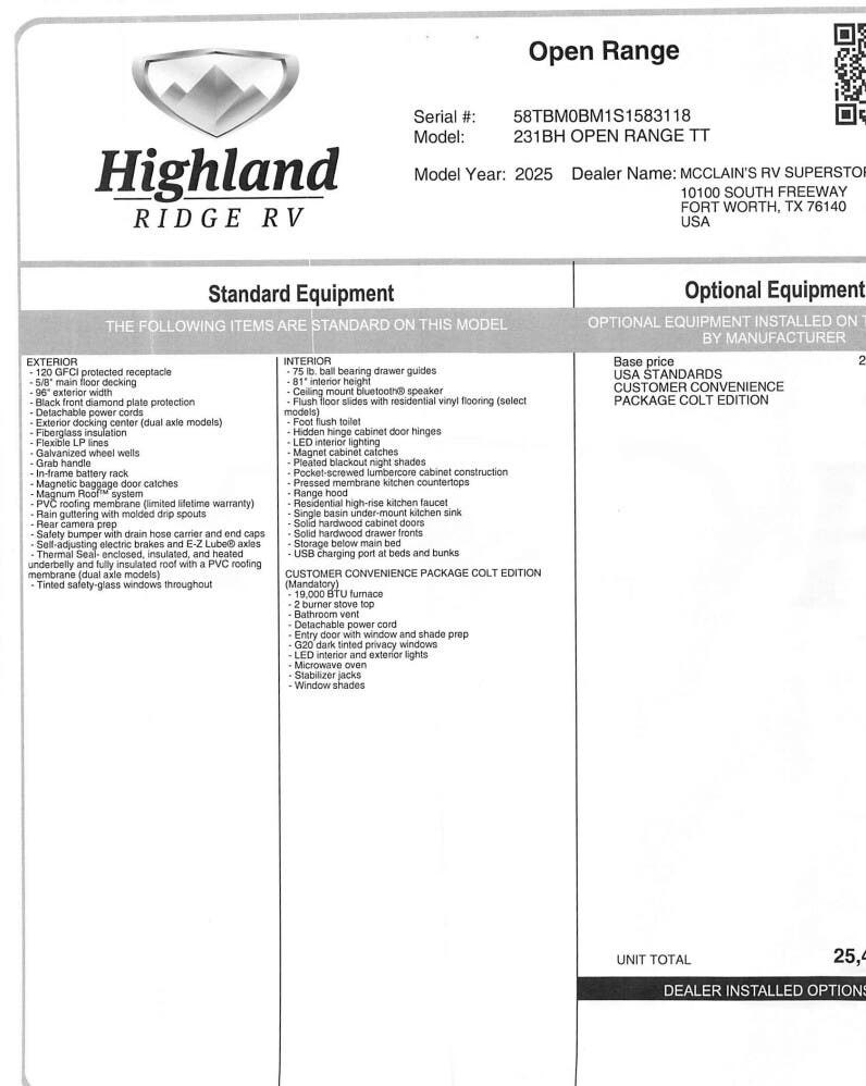 2025 Open Range CONV COLT 231BH by Highland Ridge from McClain's RV Fort Worth in Fort Worth, Texas