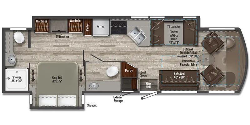 2025 Winnebago Vista 33K - New Class A For Sale by McClain&#39;s RV Fort Worth in Fort Worth, Texas features Power Roof Vent, Toilet, Generator, Refrigerator, Smoke Detector