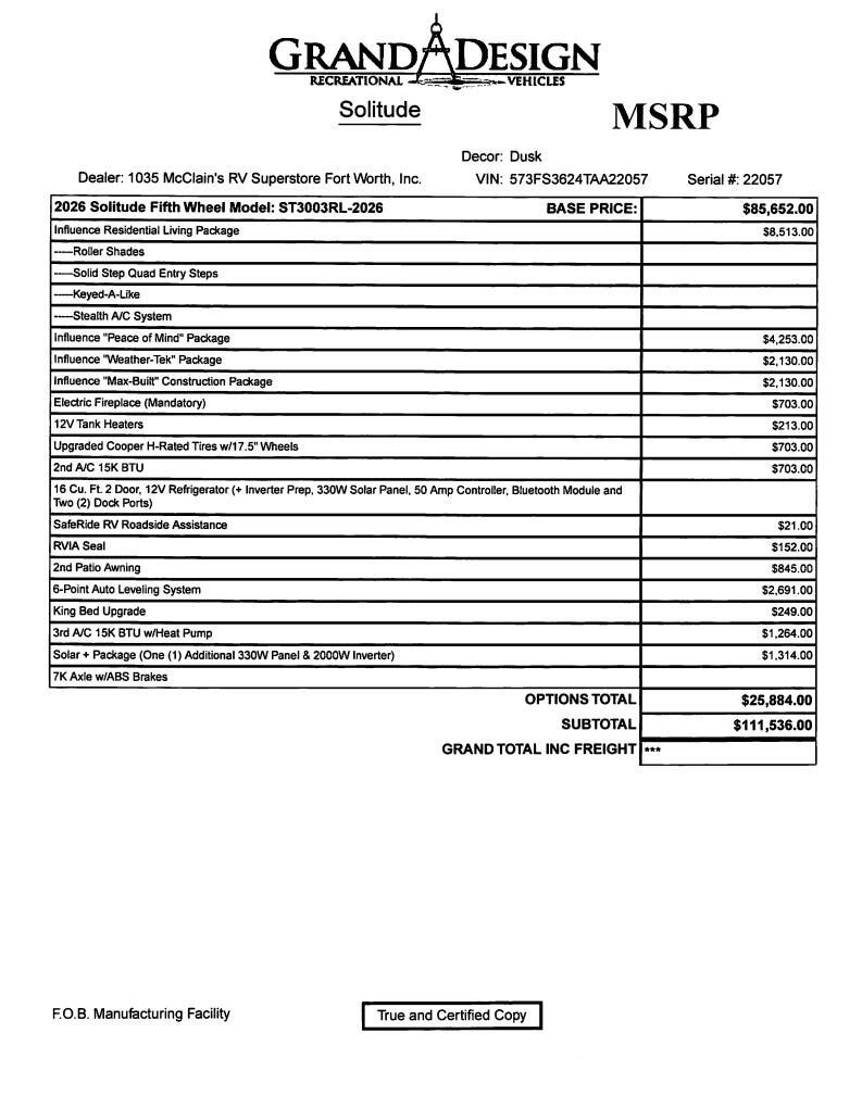 2026 Influence 3003RL by Grand Design from McClain's RV Fort Worth in Fort Worth, Texas