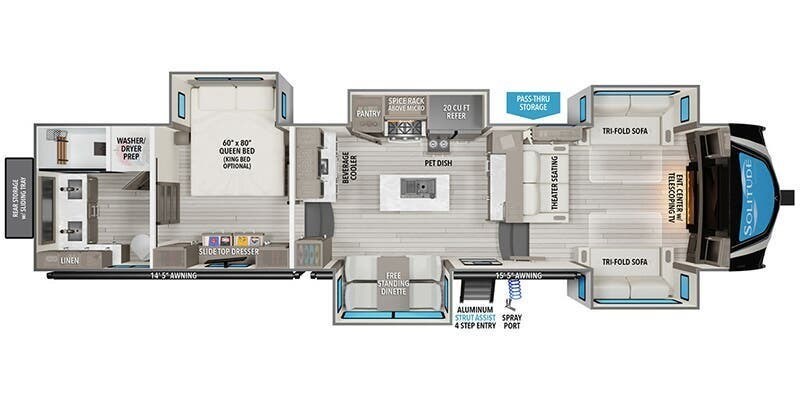 2025 Grand Design Solitude 382WB - New Fifth Wheel For Sale by McClain's RV Fort Worth in Fort Worth, Texas features Insulated, Shower, Leveling Jacks, Hitch, Satellite Radio