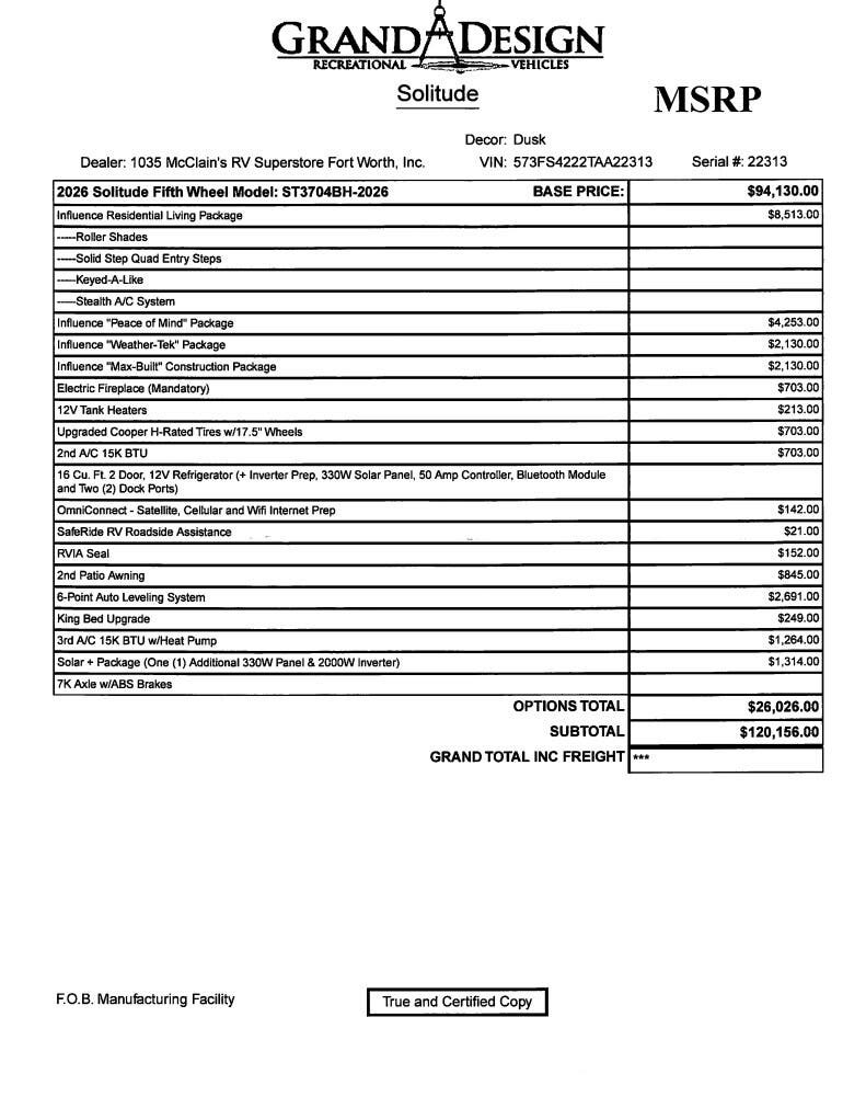 2026 Influence 3704BH by Grand Design from McClain's RV Fort Worth in Fort Worth, Texas