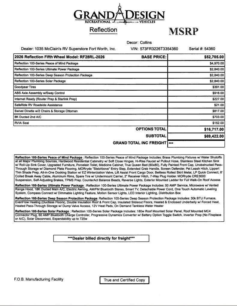 2026 Reflection 100 28RL by Grand Design from McClain's RV Fort Worth in Fort Worth, Texas