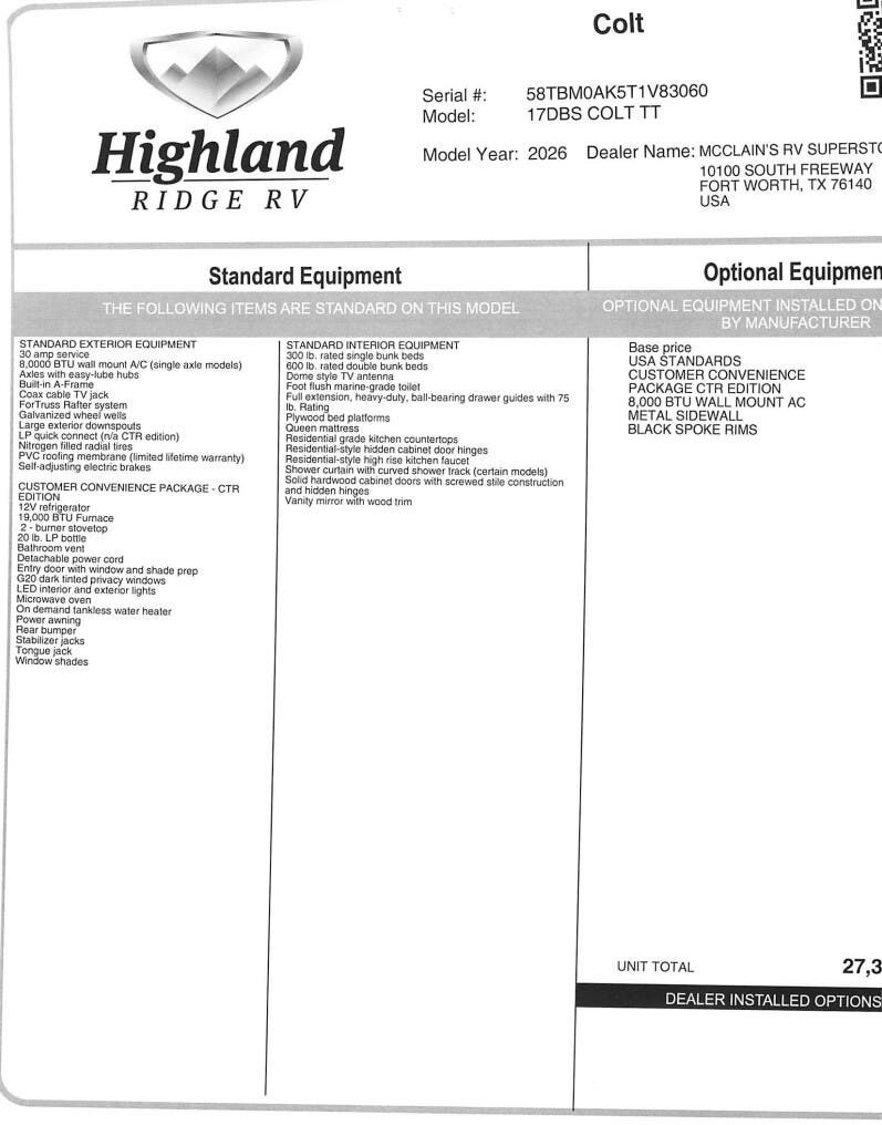 New 2026 Highland Ridge Open Range CONV COLT 17DBS available in Fort Worth, Texas