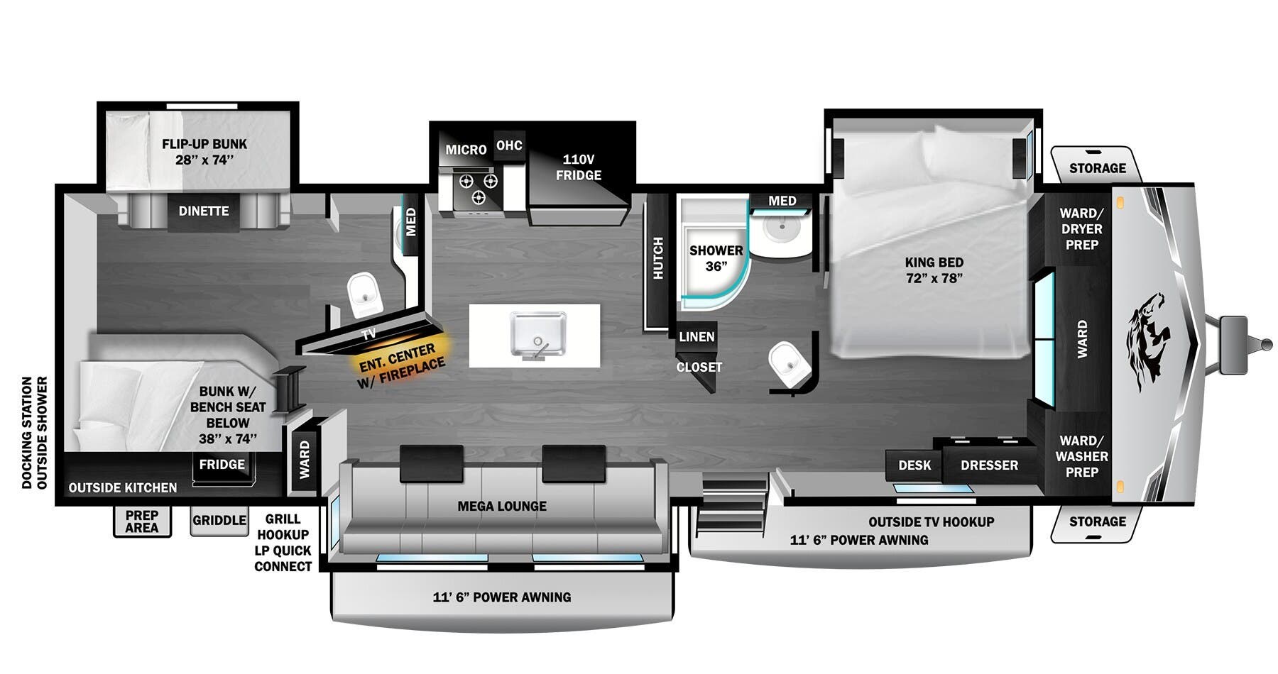 2026 Highland Ridge Open Range 338BHS - New Travel Trailer For Sale by McClain's RV Fort Worth in Fort Worth, Texas features Furnace, Griddle, Oven, Residential Refrigerator, Ladder