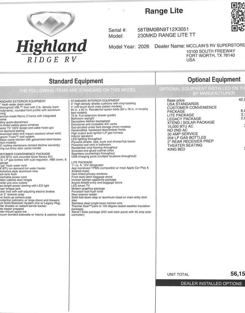 New 2026 Highland Ridge Open Range Light 230MKD available in Fort Worth, Texas
