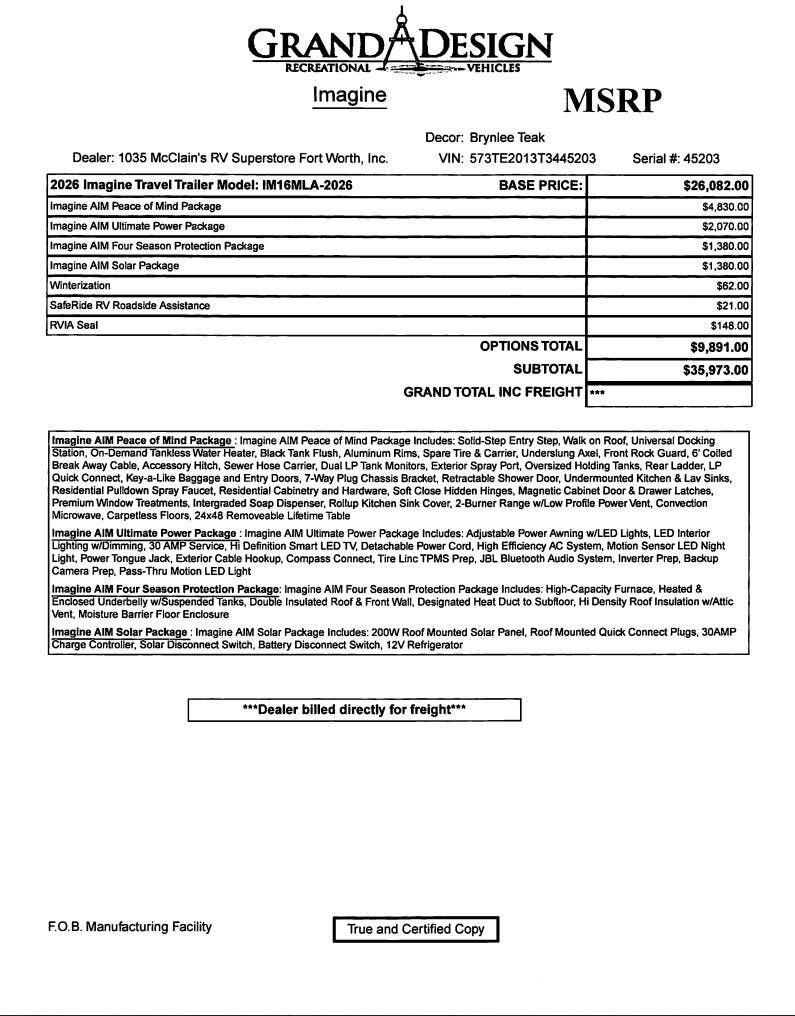 2026 Imagine AIM 16MLA by Grand Design from McClain's RV Fort Worth in Fort Worth, Texas