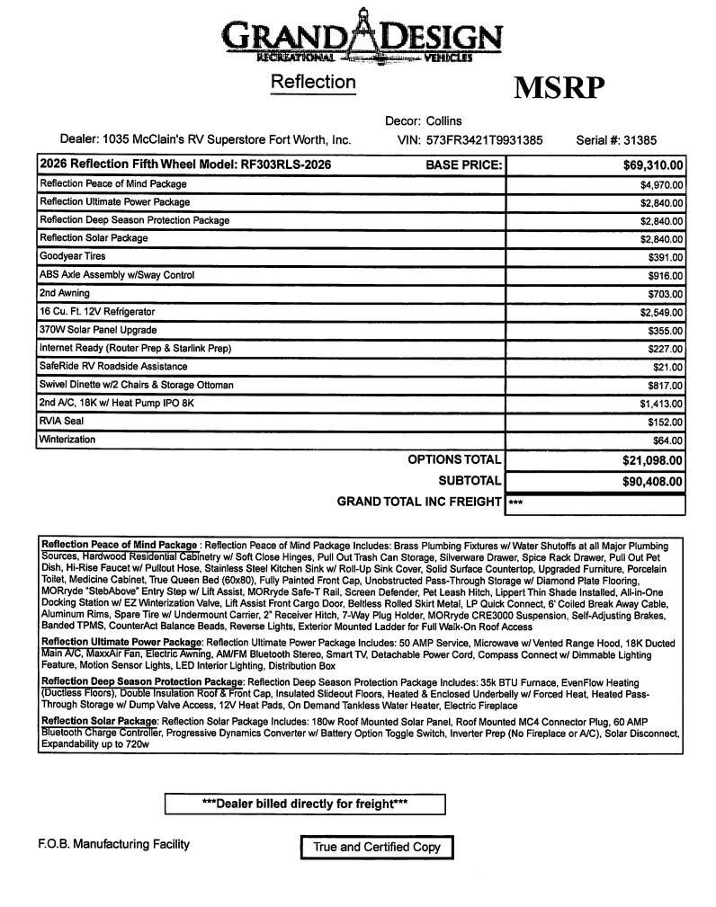 2026 Reflection 303RLS by Grand Design from McClain's RV Fort Worth in Fort Worth, Texas