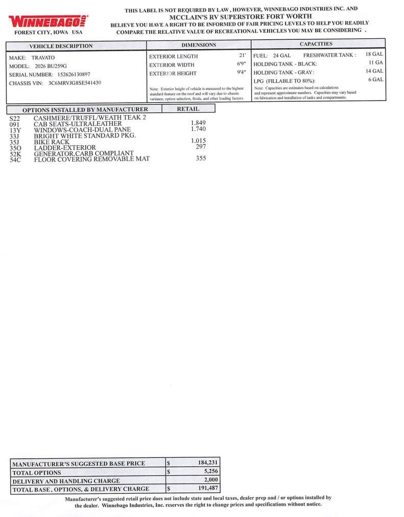 2026 Travato 59G by Winnebago from McClain's RV Fort Worth in Fort Worth, Texas