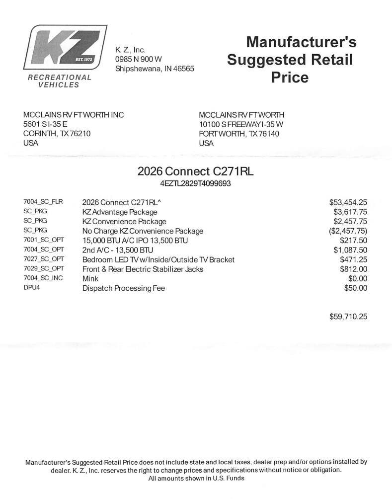 New 2026 K-Z Connect 271RL available in Fort Worth, Texas