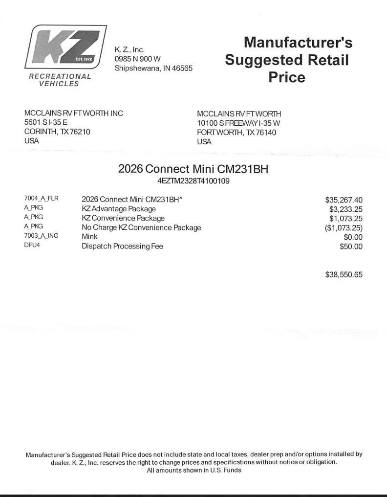 2026 Connect Mini 231BH by K-Z from McClain's RV Fort Worth in Fort Worth, Texas