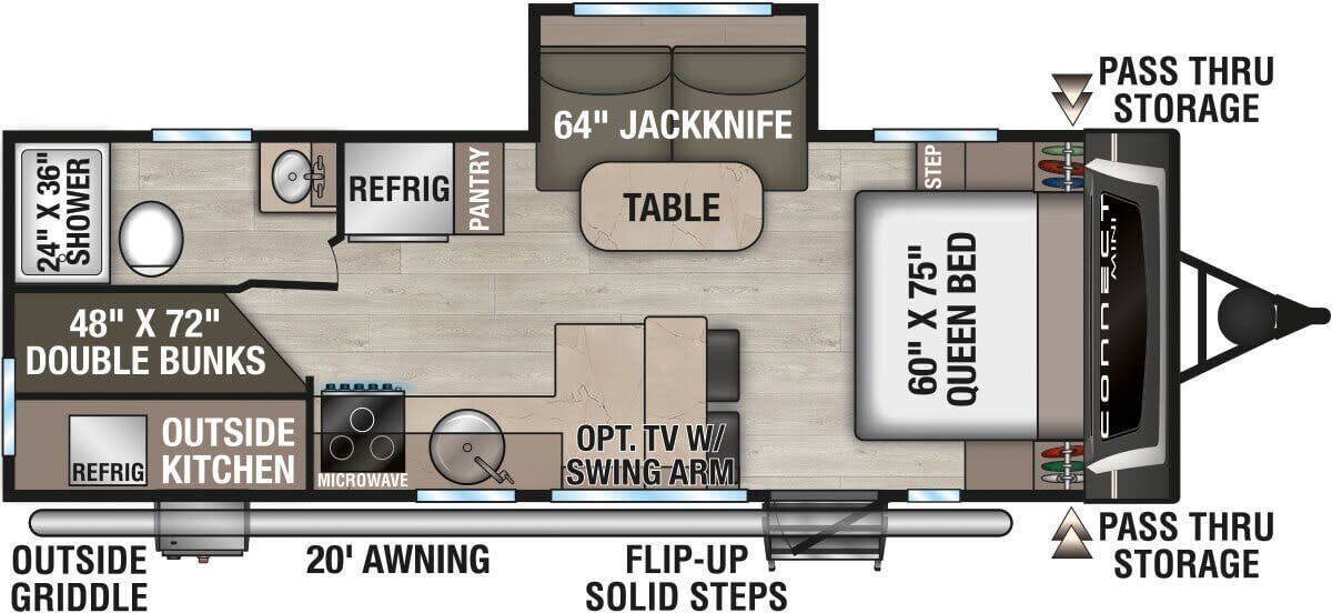 2026 K-Z Connect Mini 231BH - New Travel Trailer For Sale by McClain's RV Fort Worth in Fort Worth, Texas features TV, Backup Camera, Shower, Kitchen Sink, Power Awning