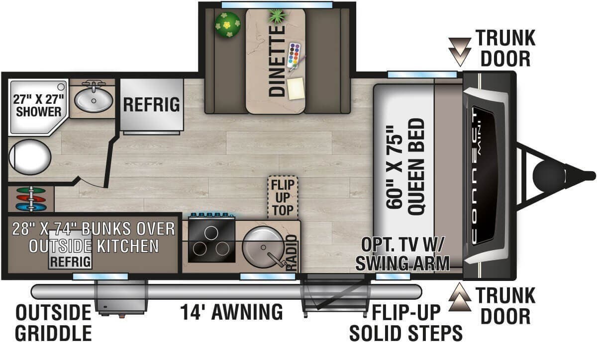 2026 K-Z Connect Mini 191BHK - New Travel Trailer For Sale by McClain's RV Fort Worth in Fort Worth, Texas features Shower, TV, Kitchen Sink, Stabilizer Jacks, Refrigerator