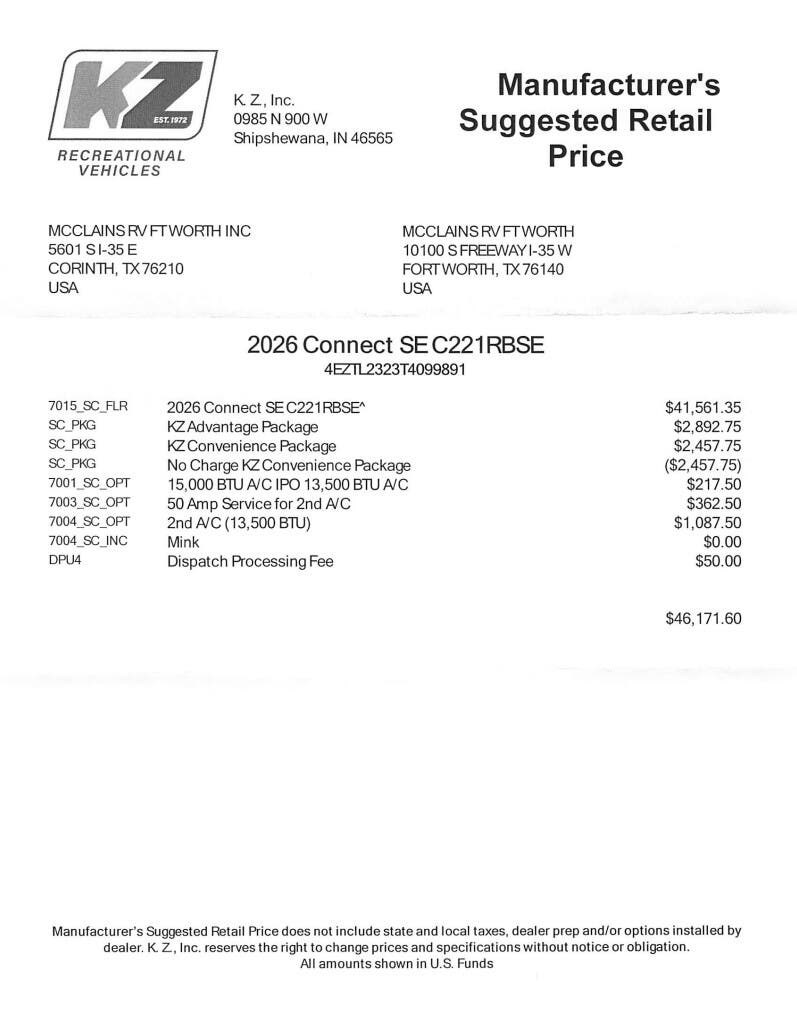 2026 Connect SE 221RB by K-Z from McClain's RV Fort Worth in Fort Worth, Texas
