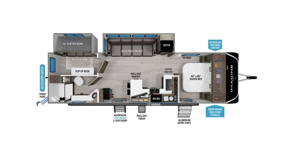 2026 Grand Design Imagine 2810BH - New Travel Trailer For Sale by McClain's RV Fort Worth in Fort Worth, Texas features Queen Bed, Detachable, Black Tank Flush, Shower, Hitch